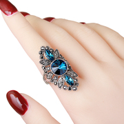 欧美大气复古水晶戒指女时尚，个性长款食指，戒夸张装饰指环宝石饰品