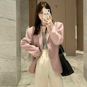 粉色西装外套女春季韩国东大门高级感小众，时尚气质网红西服潮