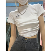 纯欲辣妹风白色短袖t恤女夏设计感小众露脐高腰紧身短款上衣ins潮