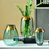 现代简约透明玻璃花瓶摆件客厅餐桌绿色金边花器家居装饰品摆设
