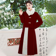 新年战袍新中式宋制汉服回门服新娘冬季圆领短袄旋裙套装两件套裙