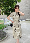 新中式国风改良旗袍连衣裙女夏季气质优雅高级感收腰a字长裙