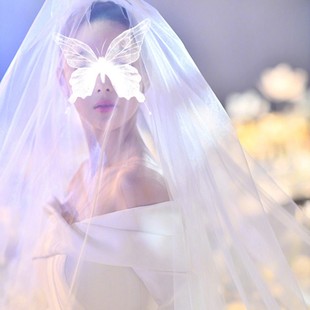 头纱新娘主婚纱韩式婚礼缎面包边森系简约超仙拖尾长款3米素纱