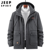 jeep吉普男士棉衣冬季可拆卸帽大码工装棉袄户外休闲棉服外套男装