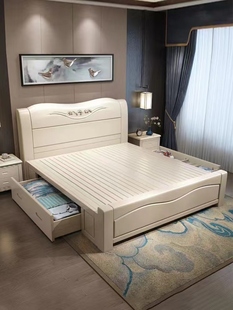 曲美家居实木床白色1.2M1.351.5m1.8米双人床白橡木大床婚床