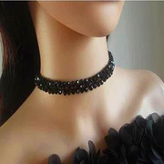 高端配饰绑带黑白色水晶项链，脖子饰品颈链锁骨，链不掉色原创设计