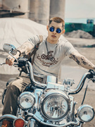 美式复古阿美咔叽街头重机车摩托骑士摇滚风骷髅头短袖T恤古着男