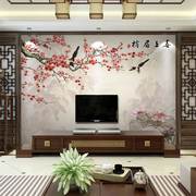 中式花鸟壁纸8d梅花电视背景，墙纸喜上眉梢客厅沙发影视大型壁画