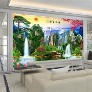 电视背景墙壁纸迎客r松壁画山水中式客厅装饰影视墙布流水生