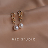 mic·初心水滴形米粒形天然珍珠，耳钉双环子母，环镶钻单颗米珠耳环