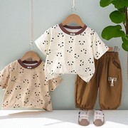 男童短袖套装2024韩版潮时髦小童夏季宝宝半袖衣服儿童七分裤