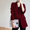 WANGTAITAI酒红色垂感小西装外套女韩版设计感休闲西服气质上衣