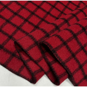 红色格子双面羊驼羊毛呢面料秋冬加厚保暖大衣外套高档服装布料