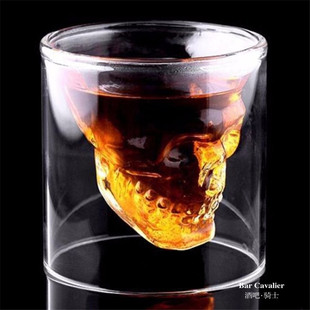 酒吧骑士双层创意骷髅酒杯 玻璃骷髅头杯 骷髅头子弹杯 一口杯