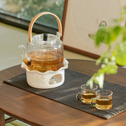 玻璃煮茶壶泡茶壶单壶可蒸煮花茶道容量侧把壶提梁壶耐热陶瓷底座