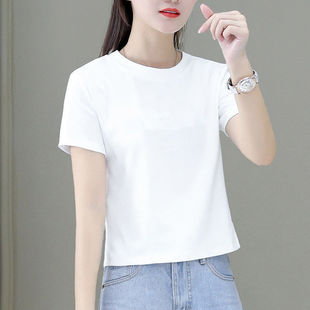 纯色短款短袖t恤女夏季白色体恤纯棉宽松圆领百搭小个子上衣