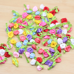 手工带叶子小玫瑰花diy发夹，制作材料缎带花童头花饰品配件10个装