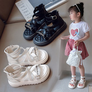 女童凉鞋2023夏季小女孩，帮罗马凉靴后拉链交叉绑带时尚凉鞋