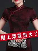 老上海改良旗袍2024年夏装中老年60岁中年洋气妈妈连衣裙真丝