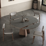 可伸缩圆餐桌轻奢高端小户型方圆两用多功能，旋转意式实木岩板餐桌