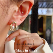 韩国纯10k金天然(金天然)珍珠耳钉女小众设计耳饰不规则气质耳环2023年新