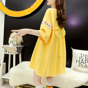 韩版宽松中长款短袖t恤女春夏，洋气网红炸街设计感体恤黄色裙