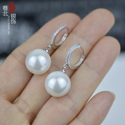 s925纯银大颗珍珠耳环，韩版时尚女耳圈耳扣长款2021防过敏耳坠