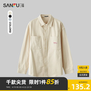 三福2024春季男士贴标设计粗斜长衬衫日系休闲翻领上衣482198