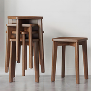 实木凳子家用现代简约餐桌，圆板凳商用胡桃色，木头方凳可叠放小椅子