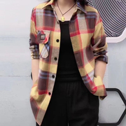 2025新款格子衬衫女士长袖格子衬衣大码薄款外套上衣