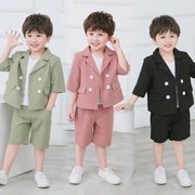 夏季休闲款纯色儿童小西装二件套韩版帅气男童礼服花童套装演出服