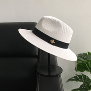夏季防晒小蜜蜂时尚草帽，女白色礼帽，遮阳帽宽檐爵士草帽子男潮