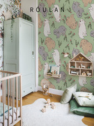 柔兰兔子植物婴儿儿童房壁纸男孩女孩卧室墙布无纺布墙纸定制壁画