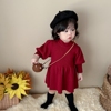ins秋冬季女童针织连衣裙裙，洋气毛衣裙(毛，衣裙)宝宝过年婴儿红色衣服