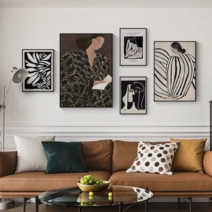 美式复古客厅多幅组合画沙发背景墙侘寂风抽象艺术免打孔装饰壁画