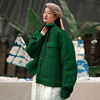 原创设计款绿色亚麻白鹅绒(白鹅绒)短外套2022年冬季复古保暖加厚羽绒服