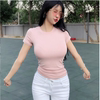 韩国粉红色性感弹力紧身显胸大t恤圆领修身百搭纯棉短袖上衣