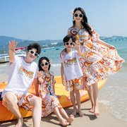 沙滩亲子装露营一家三口四口洋气母女裙三亚海边度假拍照连衣裙子