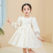 儿童长袖蓬蓬公主裙子花，童白色婚纱裙女童，礼服连衣裙宝宝表演出服