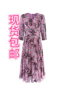 商场同款2022秋季V领粉紫色小碎花连衣裙长裙A1CFW61500