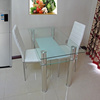 钢化玻璃餐桌家用双层长方形，小户型不锈钢洽谈桌，吃饭桌椅组合书桌