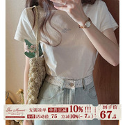 jmwomen纯棉纯色圆领字母印花短袖，t恤女夏季日系简约宽松显瘦上衣