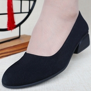 老北京布鞋女高跟中跟黑色上班工作鞋低跟透气软底一体跟舒适职业