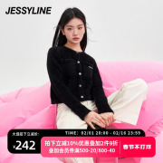 杰茜莱黑色短款针织开衫，女2023秋季粉色，毛衣小外套jessyline