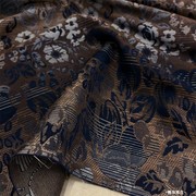 中国风藏青色卡其色条纹复古棉，化纤提花时装旗袍连衣裙手工服装布