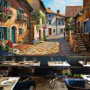 3d田园欧洲小镇风景油画背景墙布8d餐厅客厅壁纸欧式立体墙纸壁画