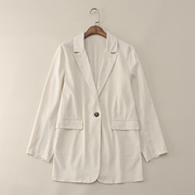 32749日本单~棉麻混纺米色薄款宽松长袖西装西服外套上衣女0.36