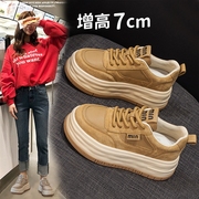 小个子真皮内增高松糕鞋女厚底系带复古低帮板鞋显瘦小码32 33 34