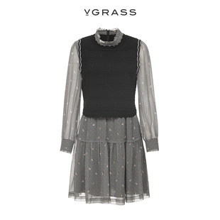 VGRASS维格娜丝真丝连衣裙女冬季两件套套装VXL4N41920