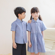 儿童园服夏季幼儿园班服毕业照，服装小学生校服，短袖蓝色衬衫夏装